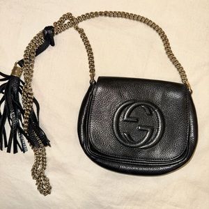 Gucci Black Leather Soho Flap Chain Crossbody Bag